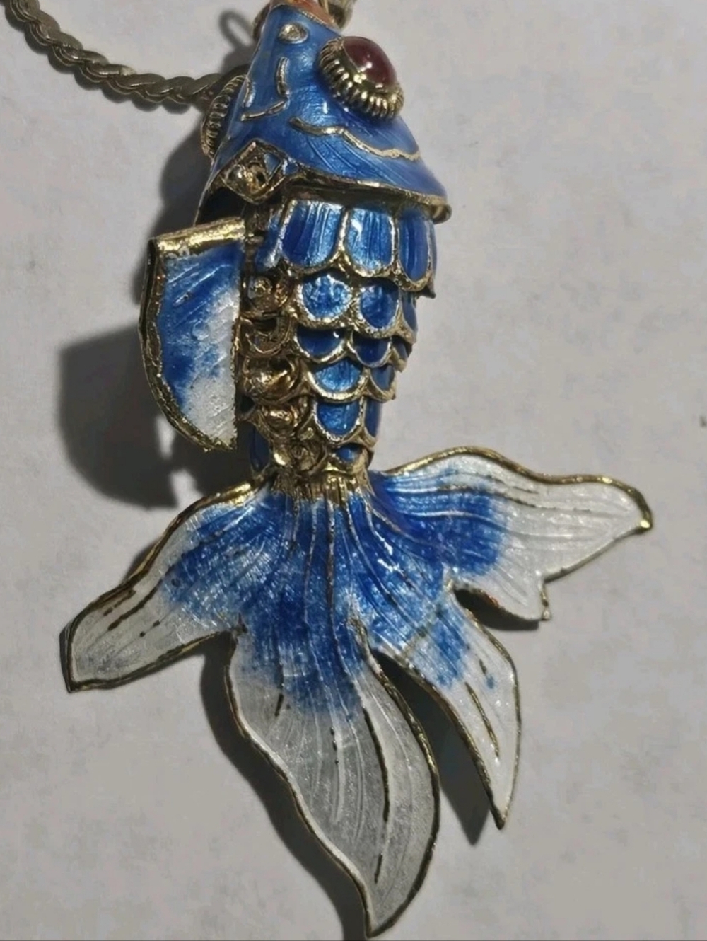 Vintage Articulated Cloisonne Enamel Koi Fish Charm Pendant Necklace